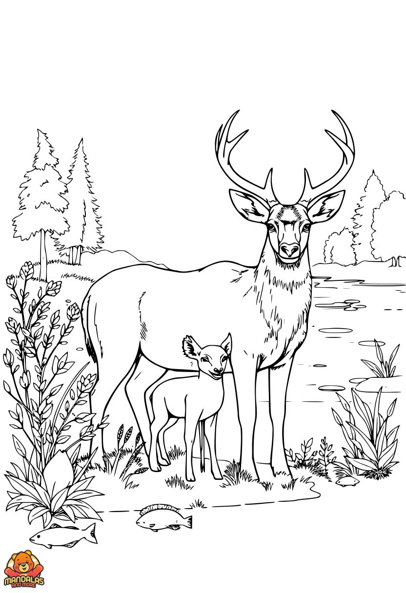 Free Deer Family Coloring Page – Printable for Kids