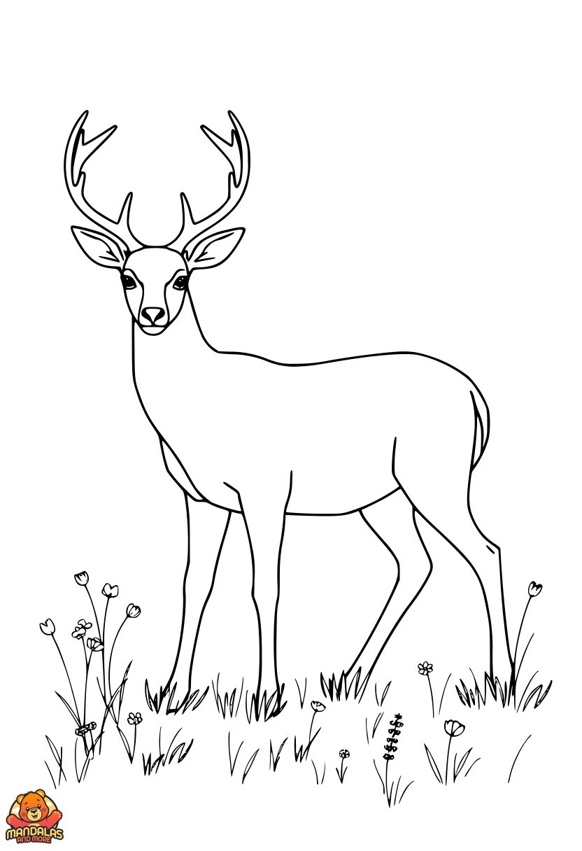 Free Printable Deer Coloring Page - Meadow Scene