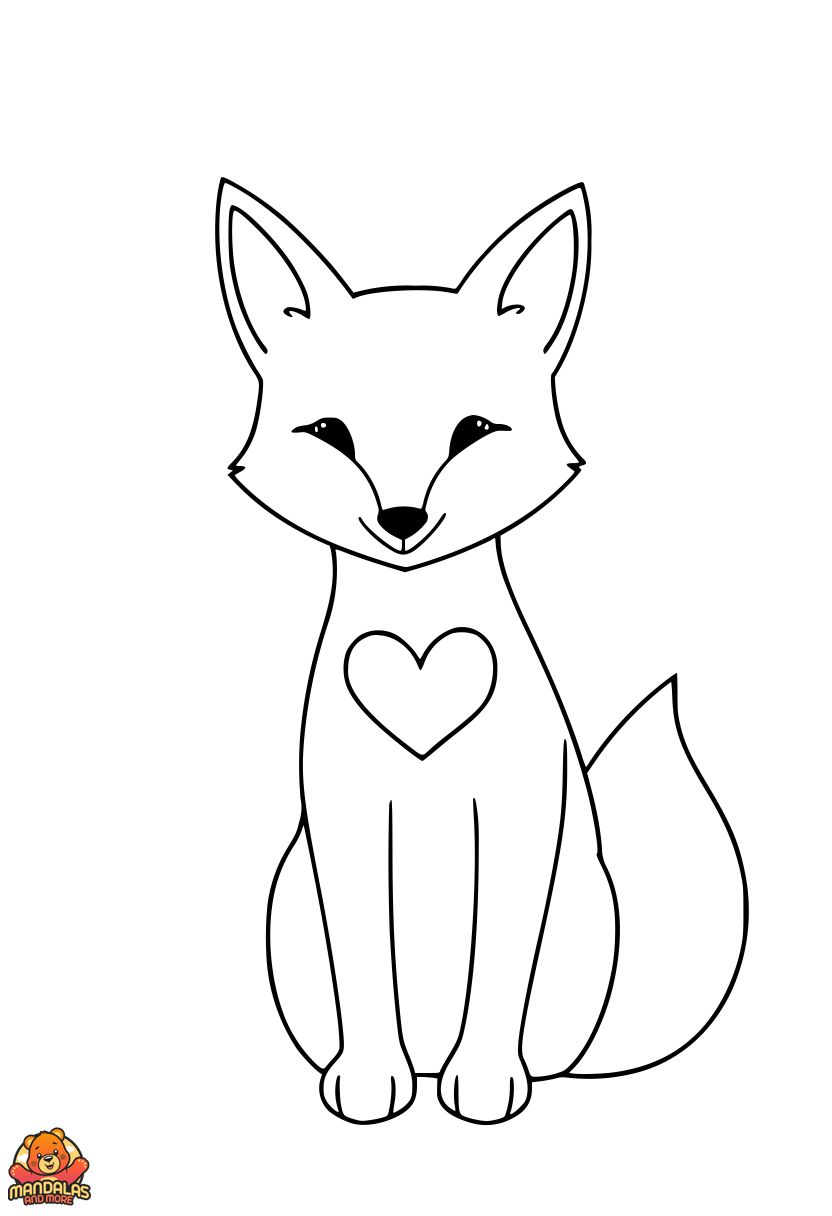 Free Fox Coloring Page with Heart Design