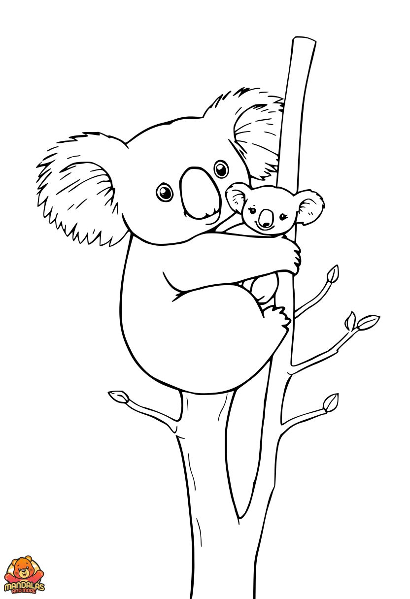 Printable Koala Coloring Page with Baby