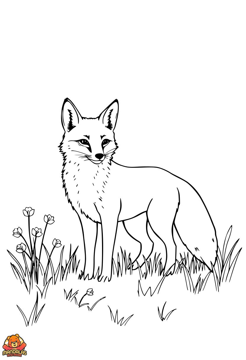 Free Printable Fox Coloring Page in Meadow