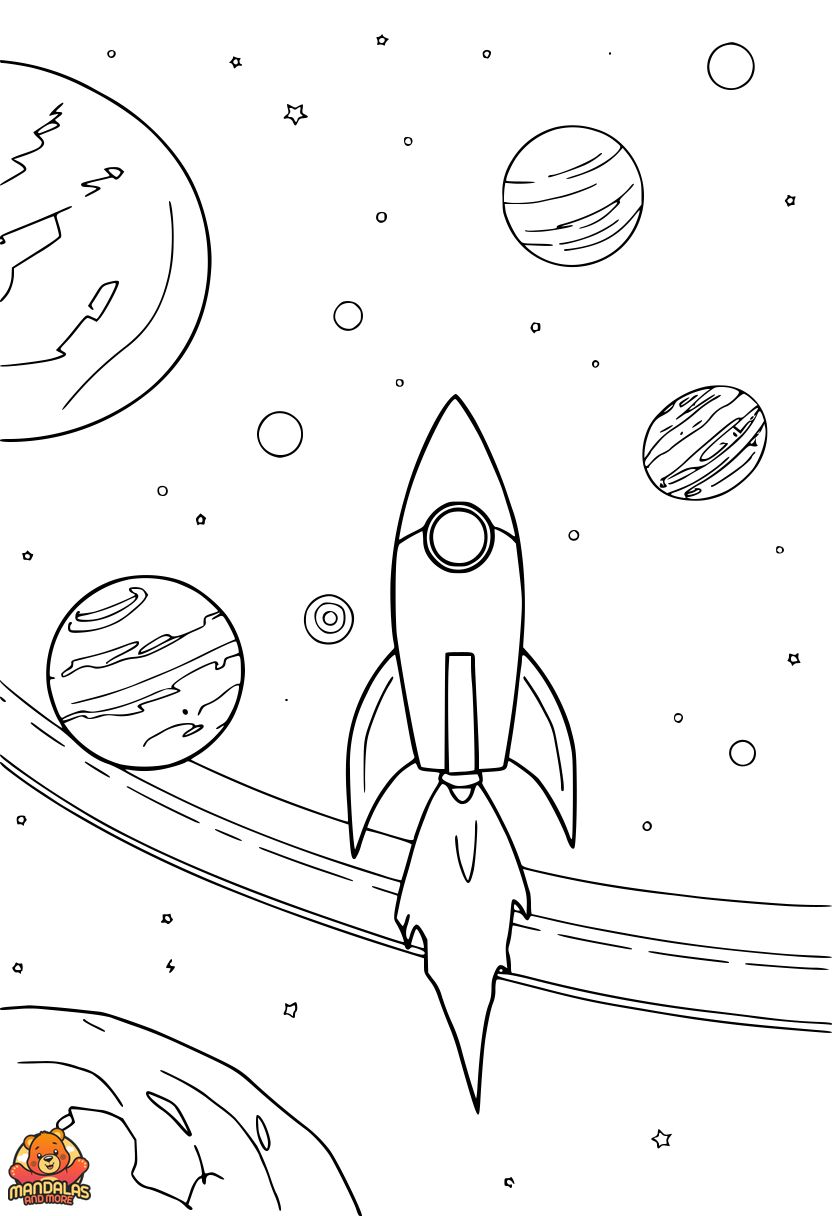Rocket Solar System Coloring Page - Free & Fun