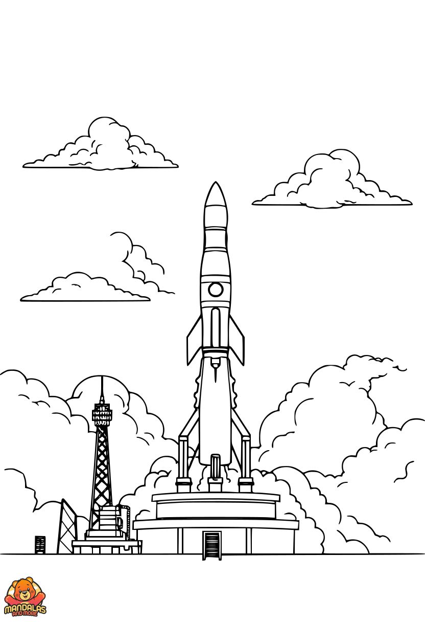 Free Printable Astronauts Rocket Launch Coloring Page