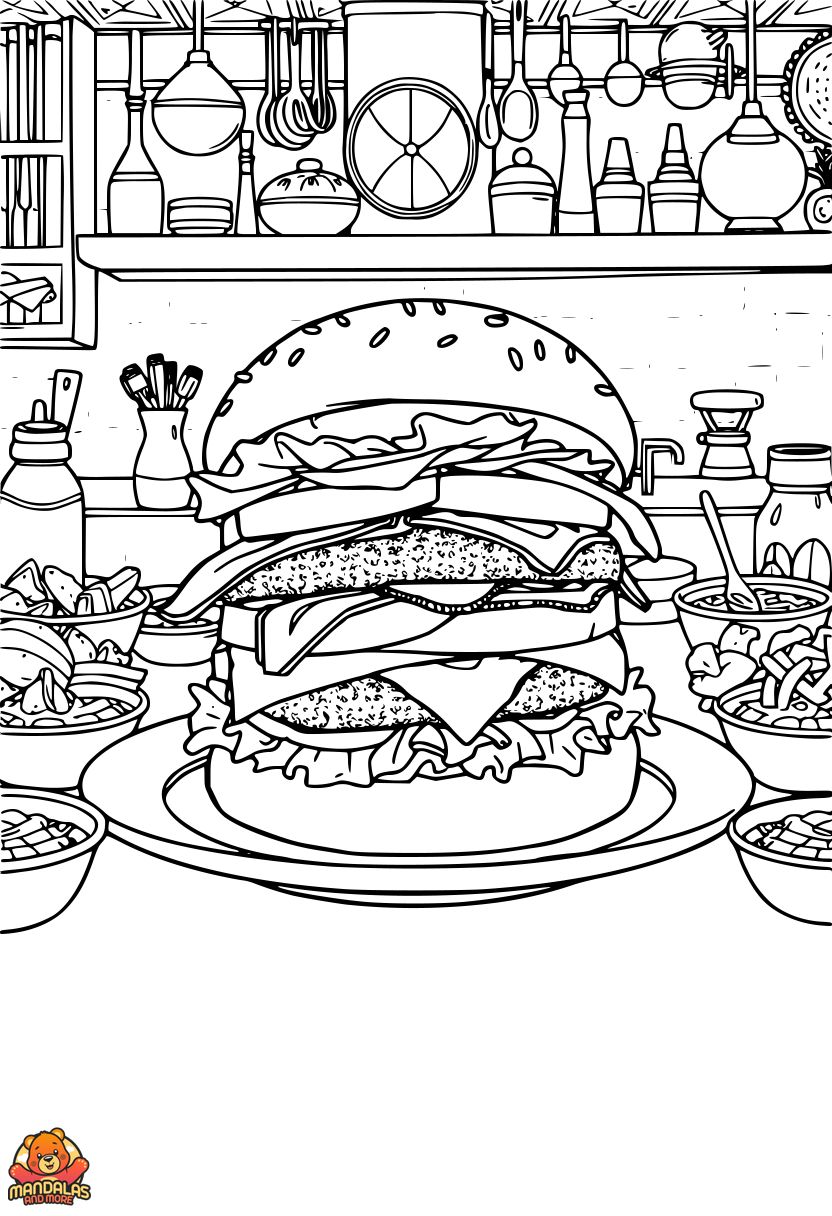Printable Gourmet Burger Coloring Page for Kids