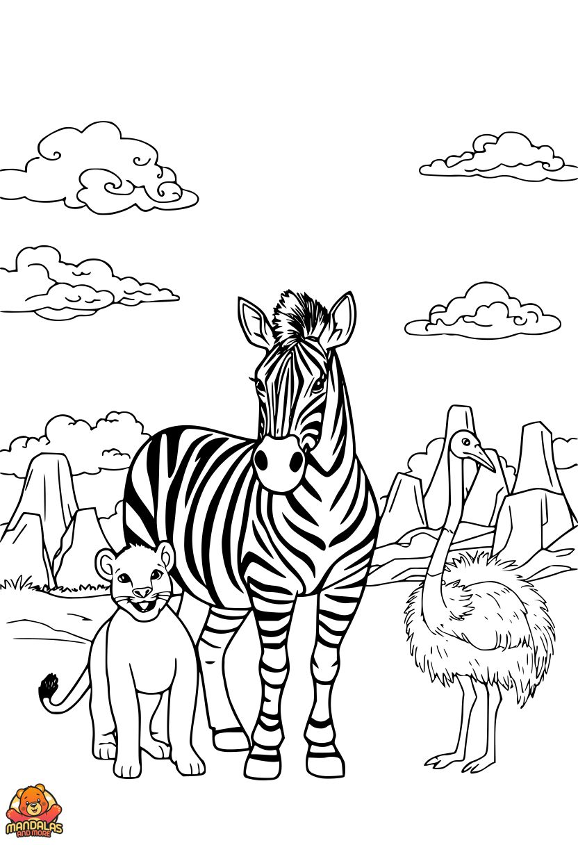 Free Zebra & Friends Coloring Page