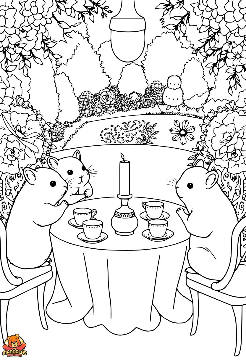 Free Hamster Tea Party Coloring Page