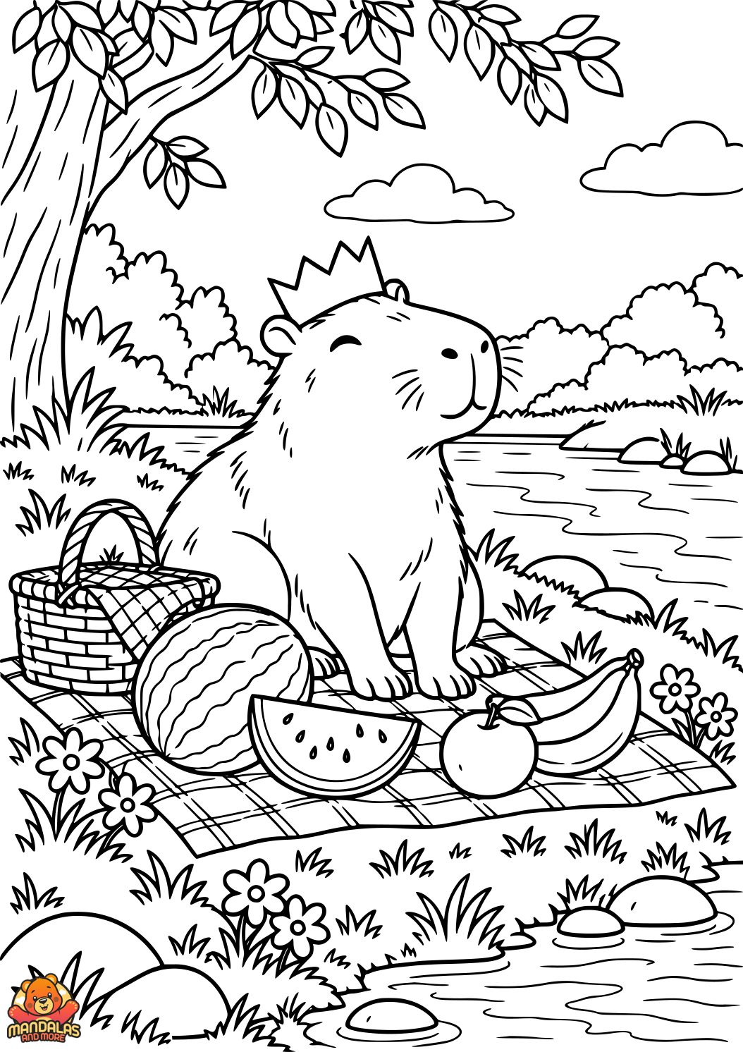 Pagina da Colorare di Capibara Giocosi al Fiume