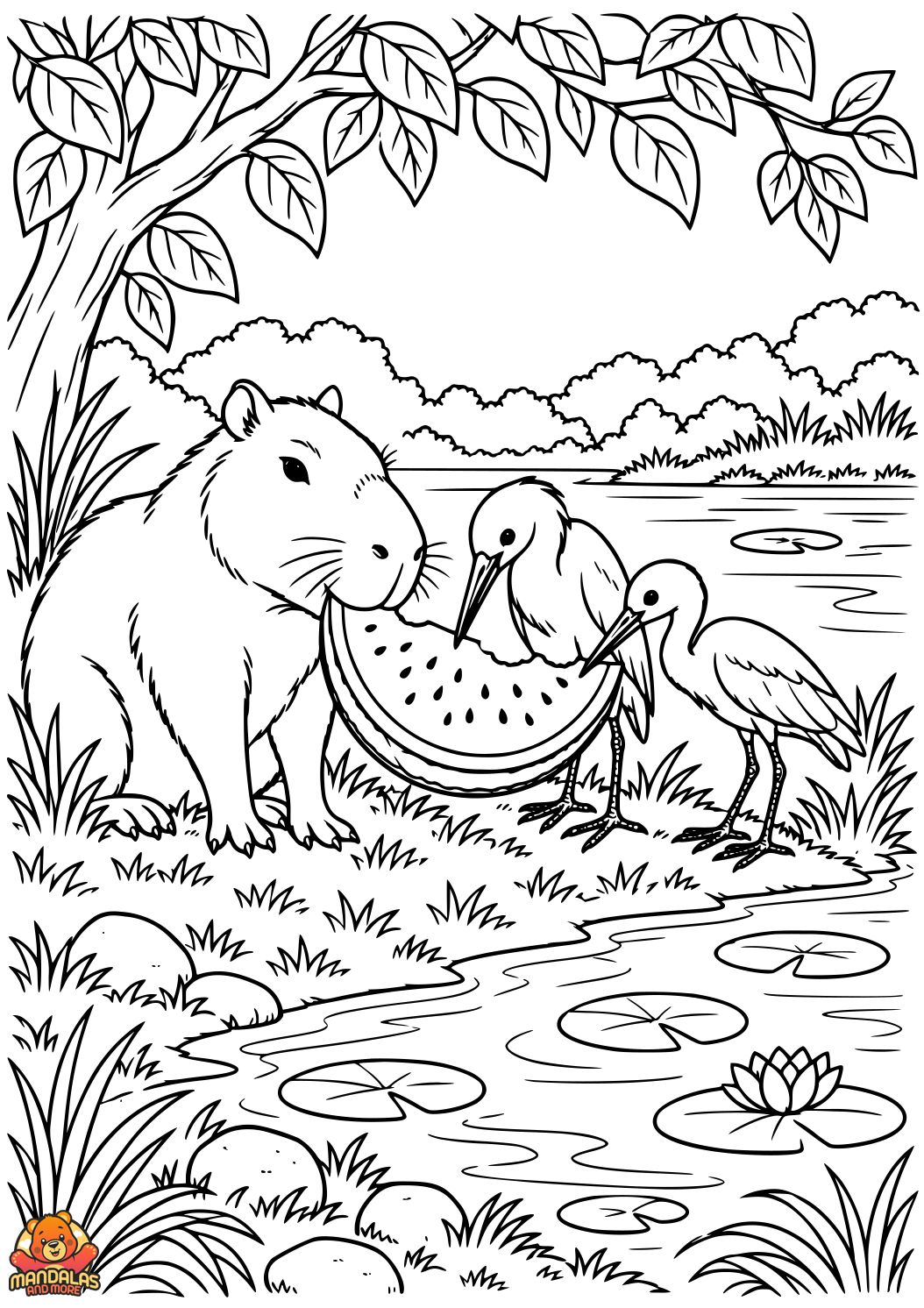 Pagina da Colorare Capybara Divertente al Fiume