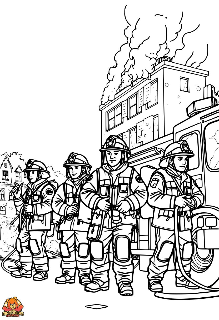 Free Printable Firefighter at Work Coloring Page
