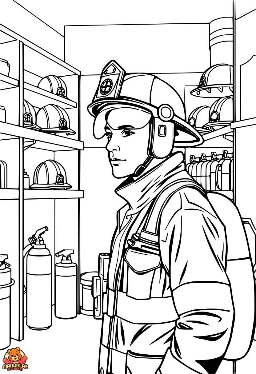 Firefighter at Work Coloring Page - Free Printable