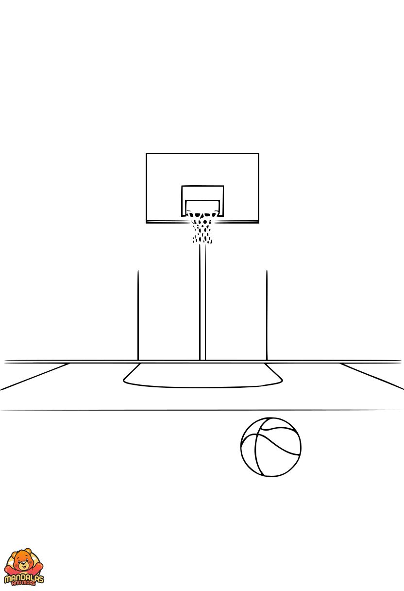 Printable Basketball Coloring Page with Court