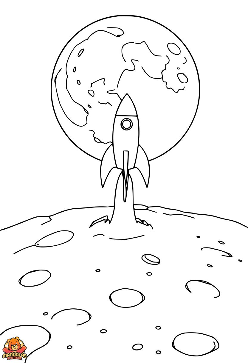 Planets Coloring Page | Rocket on Moon Adventure