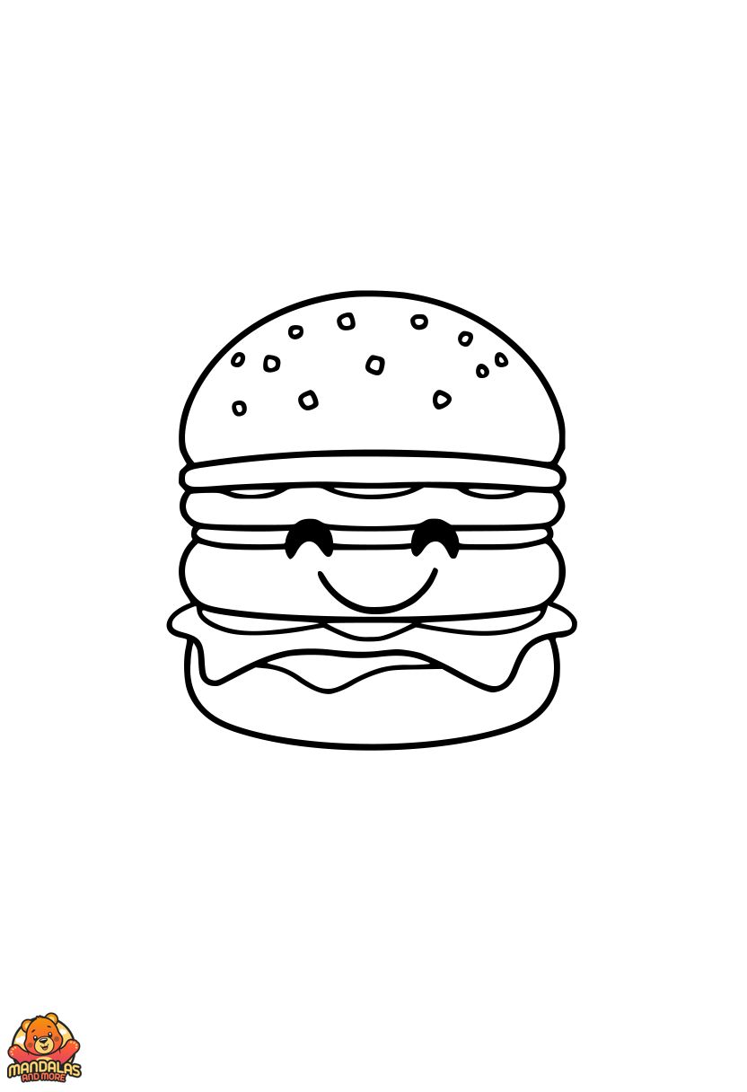 Printable Cheerful Burger Coloring Page for Kids