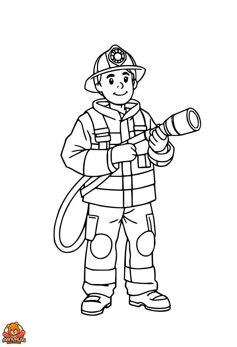 Printable Firefighter at Work Coloring Page