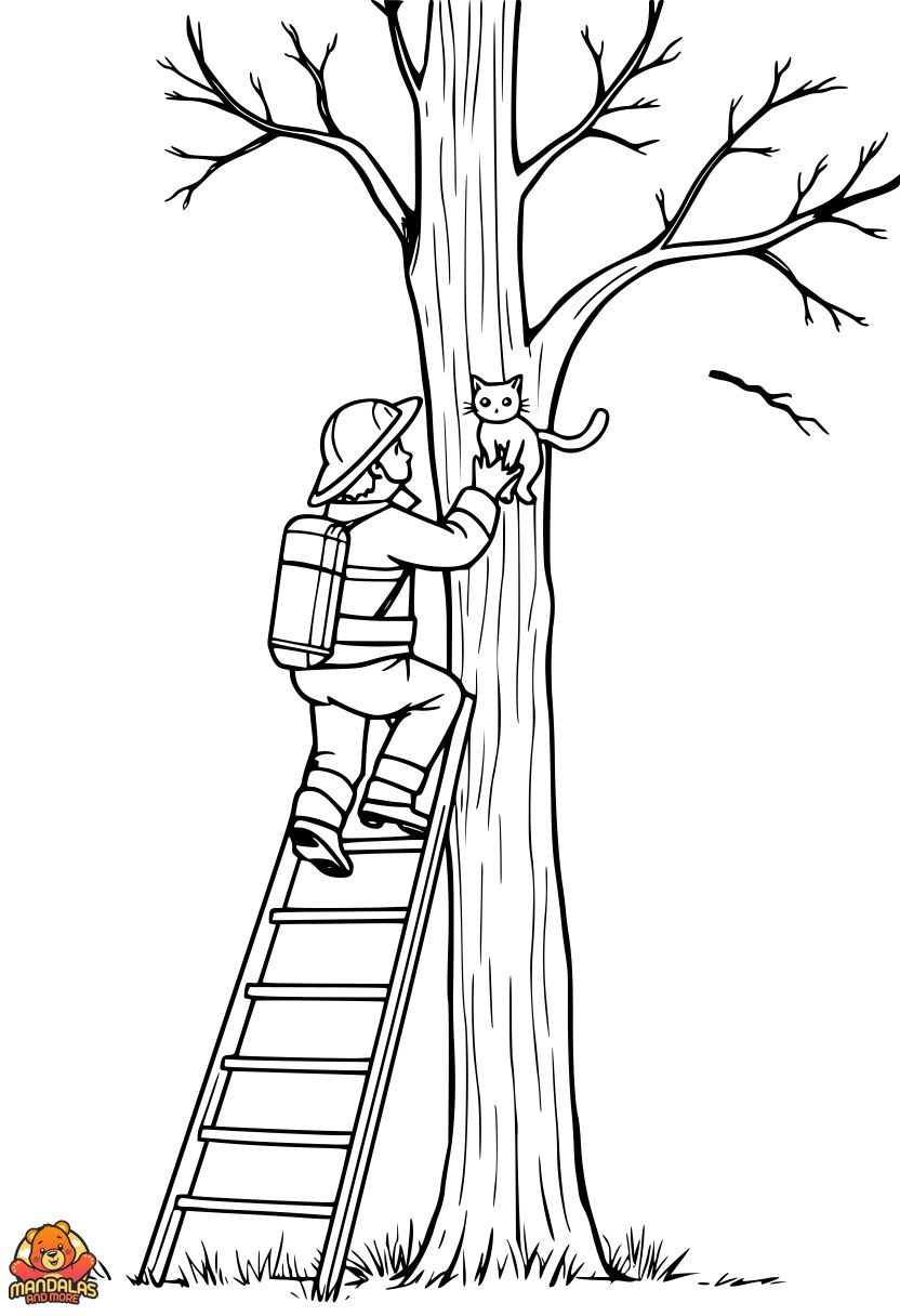 Free Firefighter at Work Coloring Page