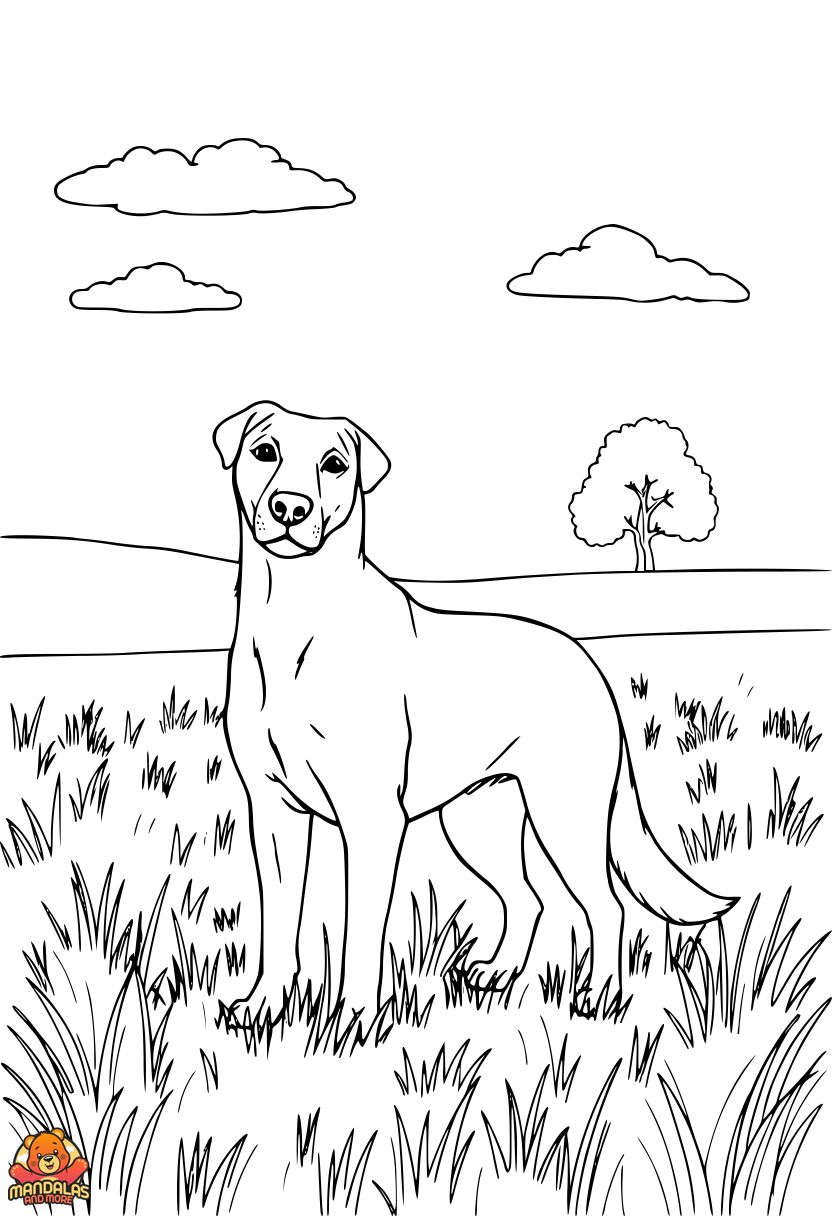 Free Dog in Meadow Coloring Page