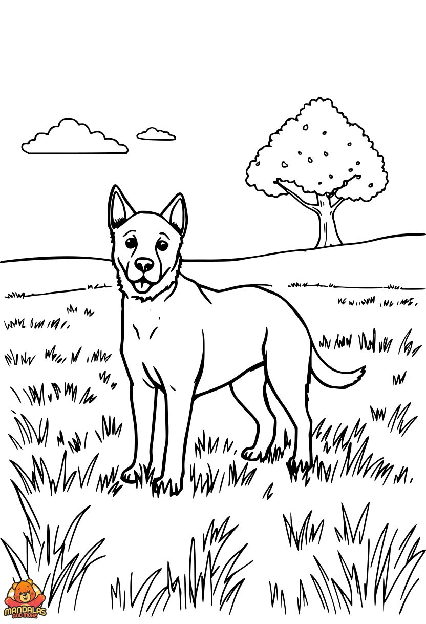 Free Printable Dog Coloring Page in Meadow