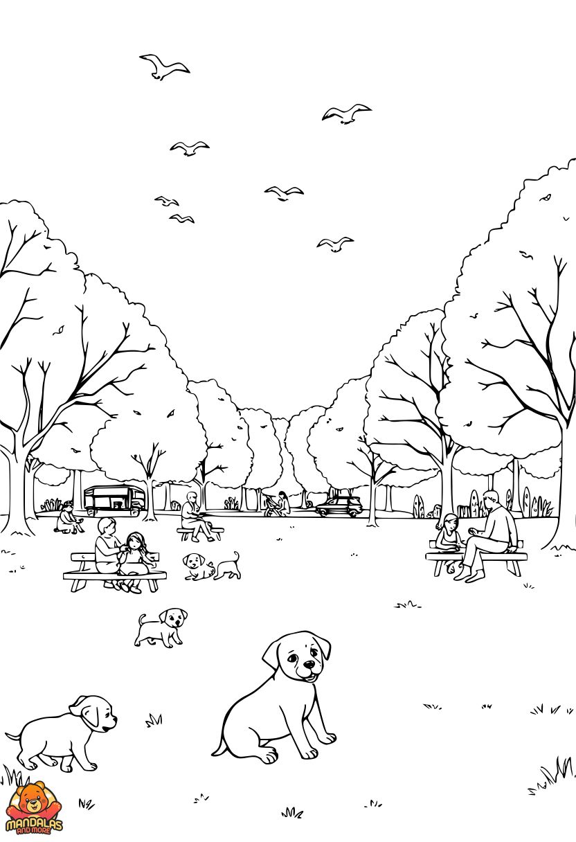 Printable Dogs Coloring Page: Puppies at Play