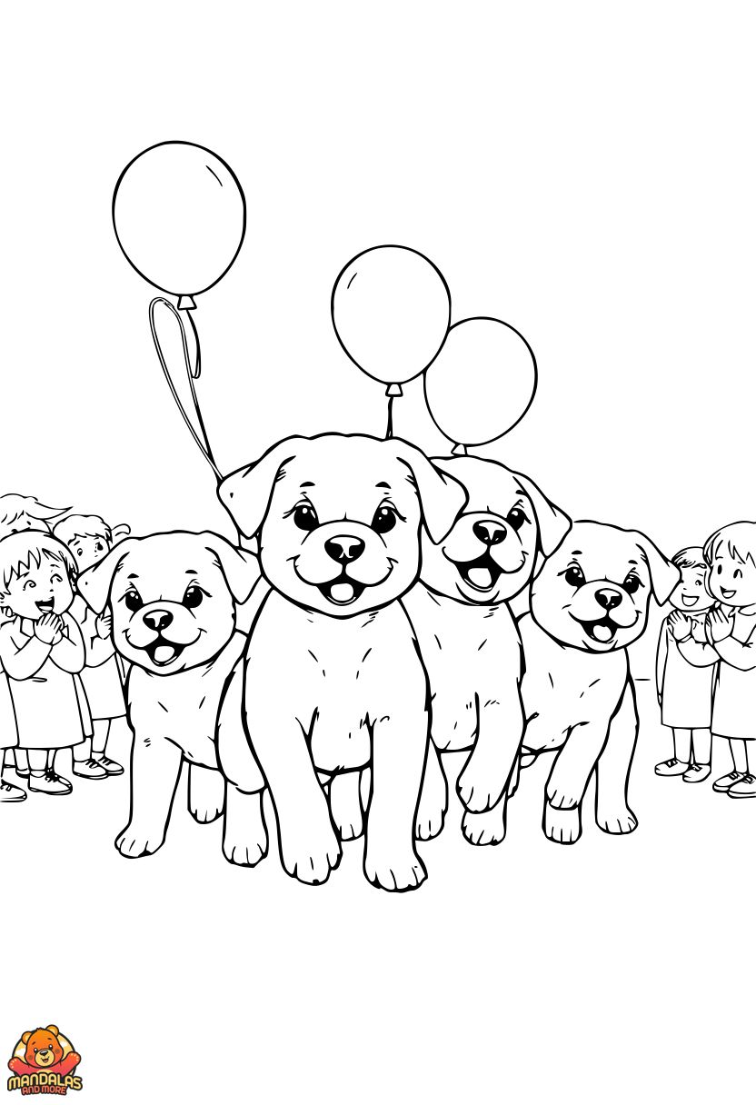 Free Puppies Parade Coloring Page for Kids