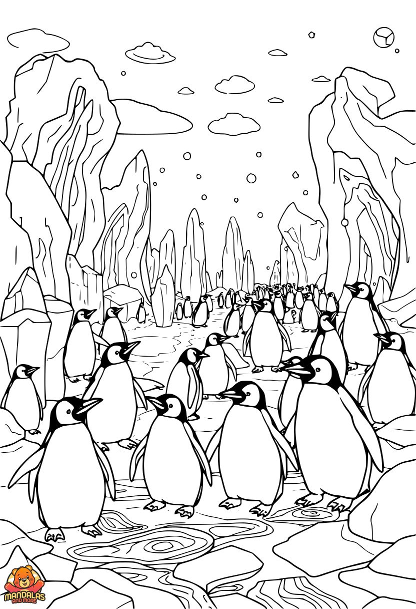 Printable Penguins Coloring Page for Kids