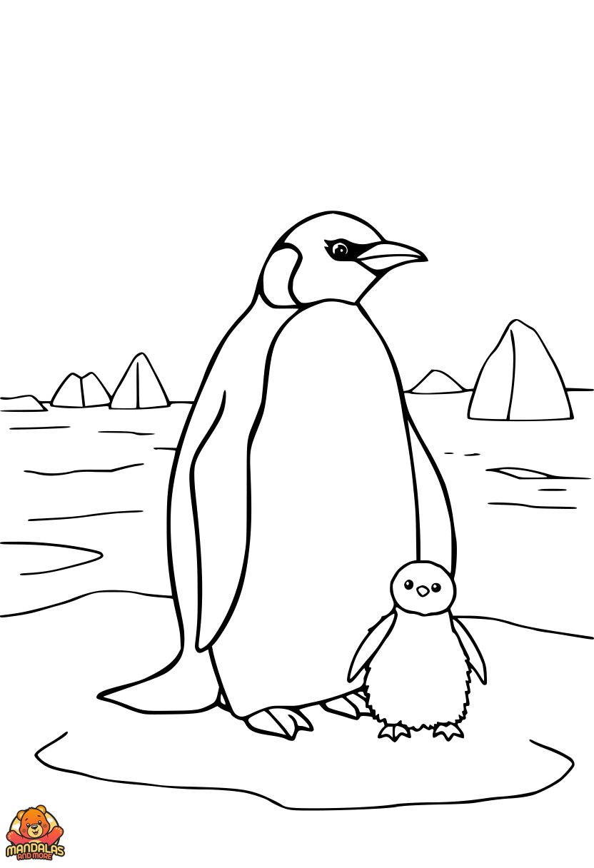 Printable Penguins Family Coloring Page for Kids