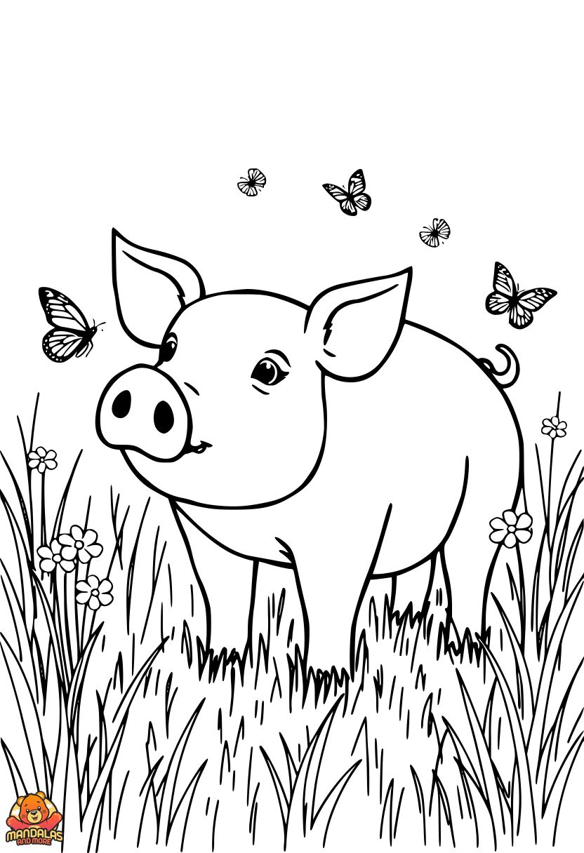 Free Pig Coloring Page in Meadow