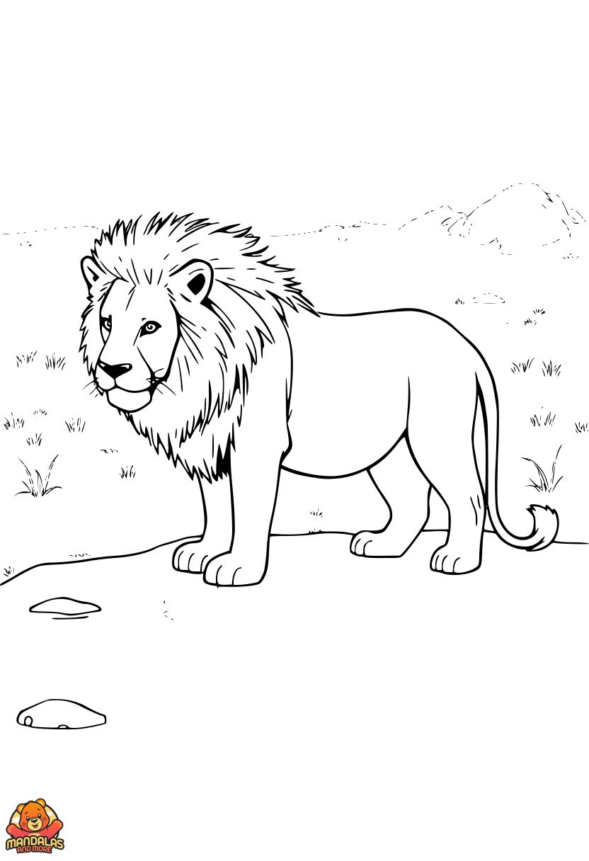 Free Printable Lion Coloring Page by the Lake