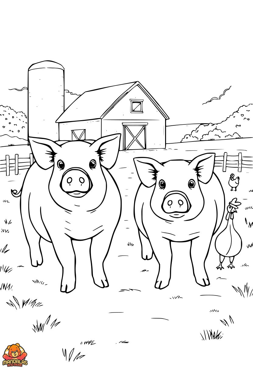 Free Printable Pigs Coloring Page on Farm