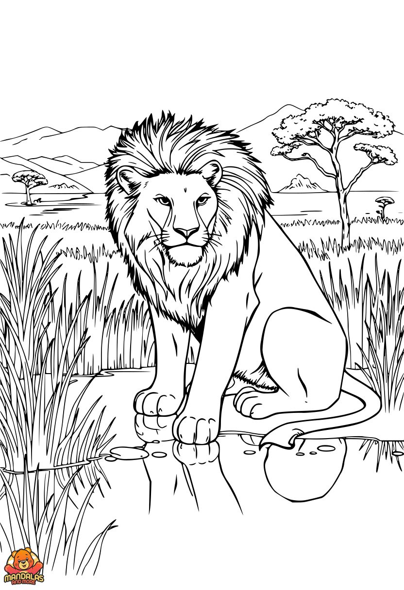 Printable Lion Kneeling Coloring Page