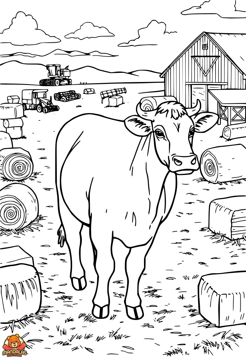Free Printable Cow Coloring Page on Farmyard
