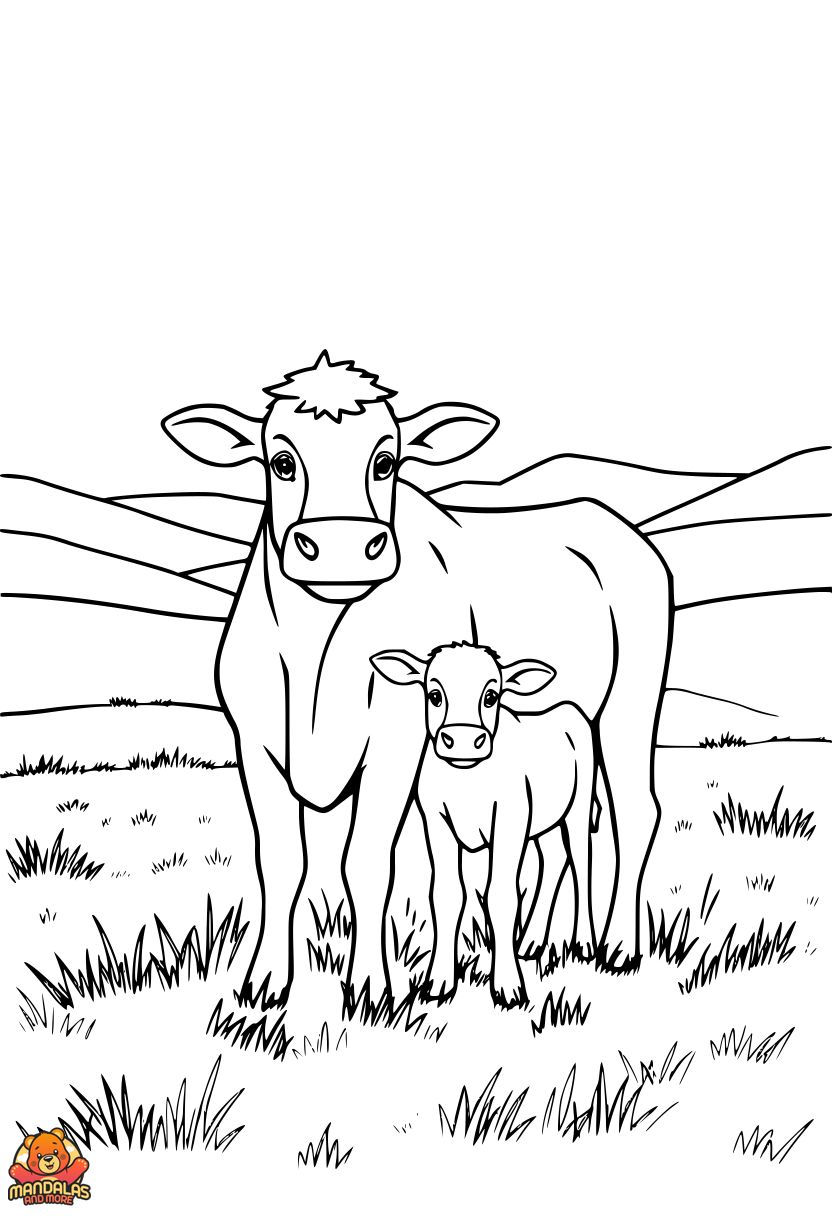 Free Printable Cow & Calf Coloring Page