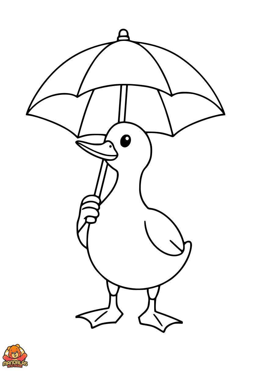 Free Printable Duck Coloring Page with Umbrella