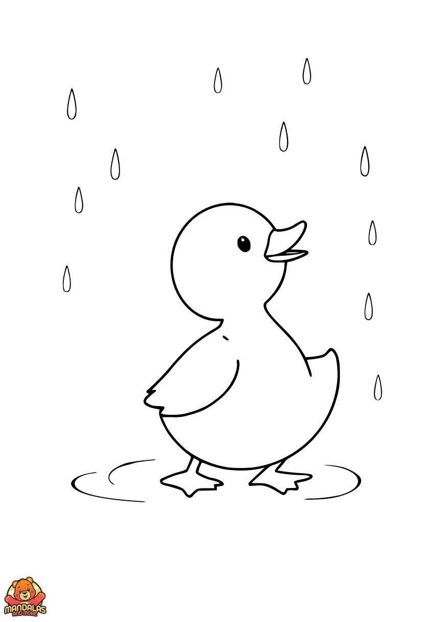 Free Duck Coloring Page with Raindrops