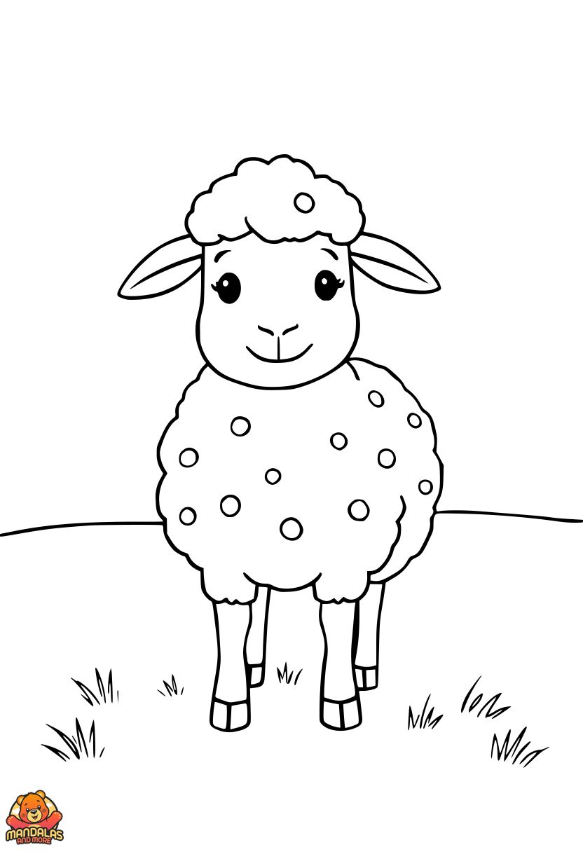 Free Smiling Sheep Coloring Page for Kids