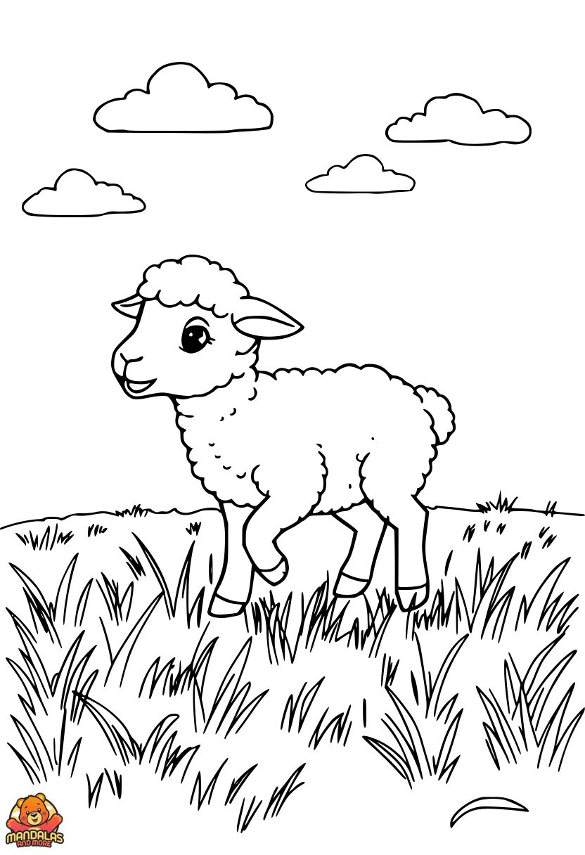 Free Playful Sheep Coloring Page for Kids