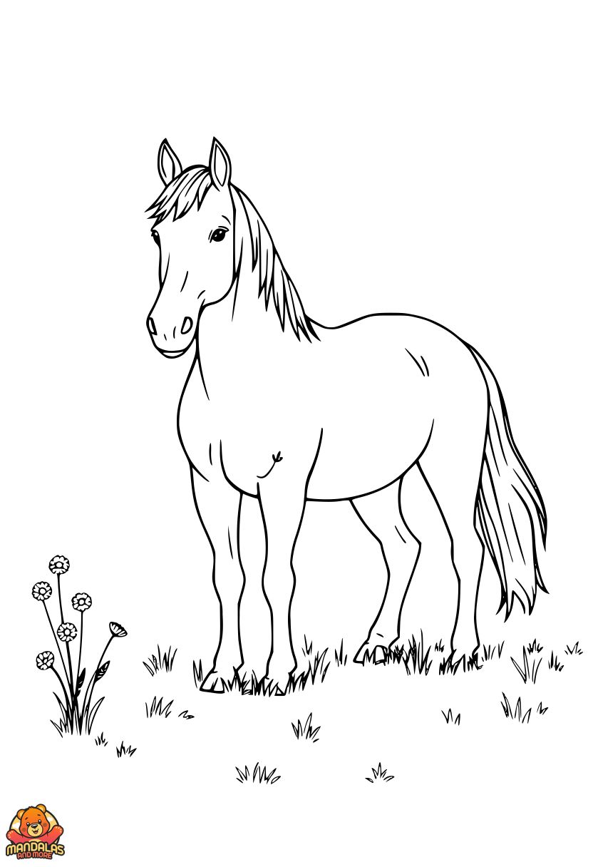 Printable Horse Coloring Page in Meadow