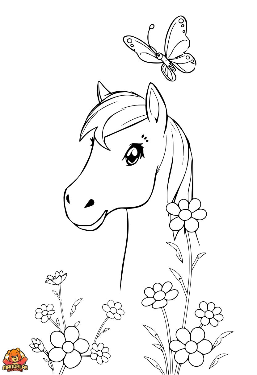 Free Printable Pony & Butterfly Coloring Page