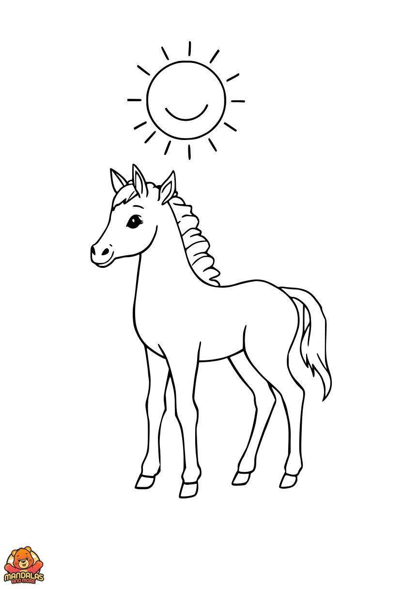 Free Foal Coloring Page Featuring a Smiling Sun