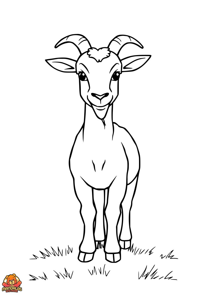 Free Printable Happy Goat Coloring Page for Kids