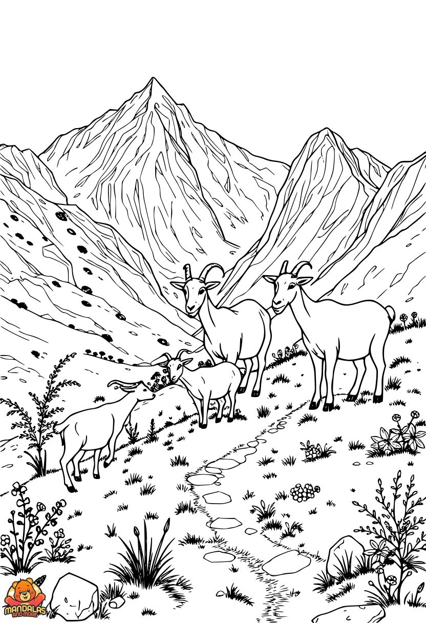 Free Printable Goats Coloring Page for Kids