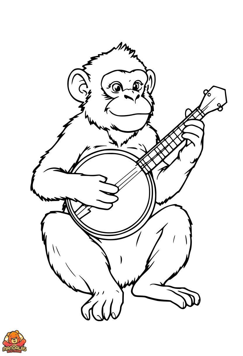 Printable Monkey Banjo Coloring Page