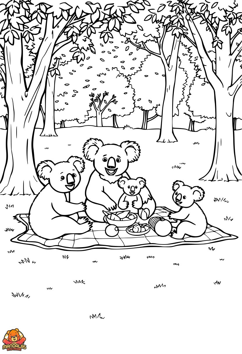 Koalas Picnic Coloring Page - Free Printable Fun