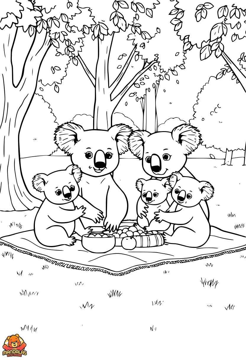 Free Printable Koala Family Coloring Page